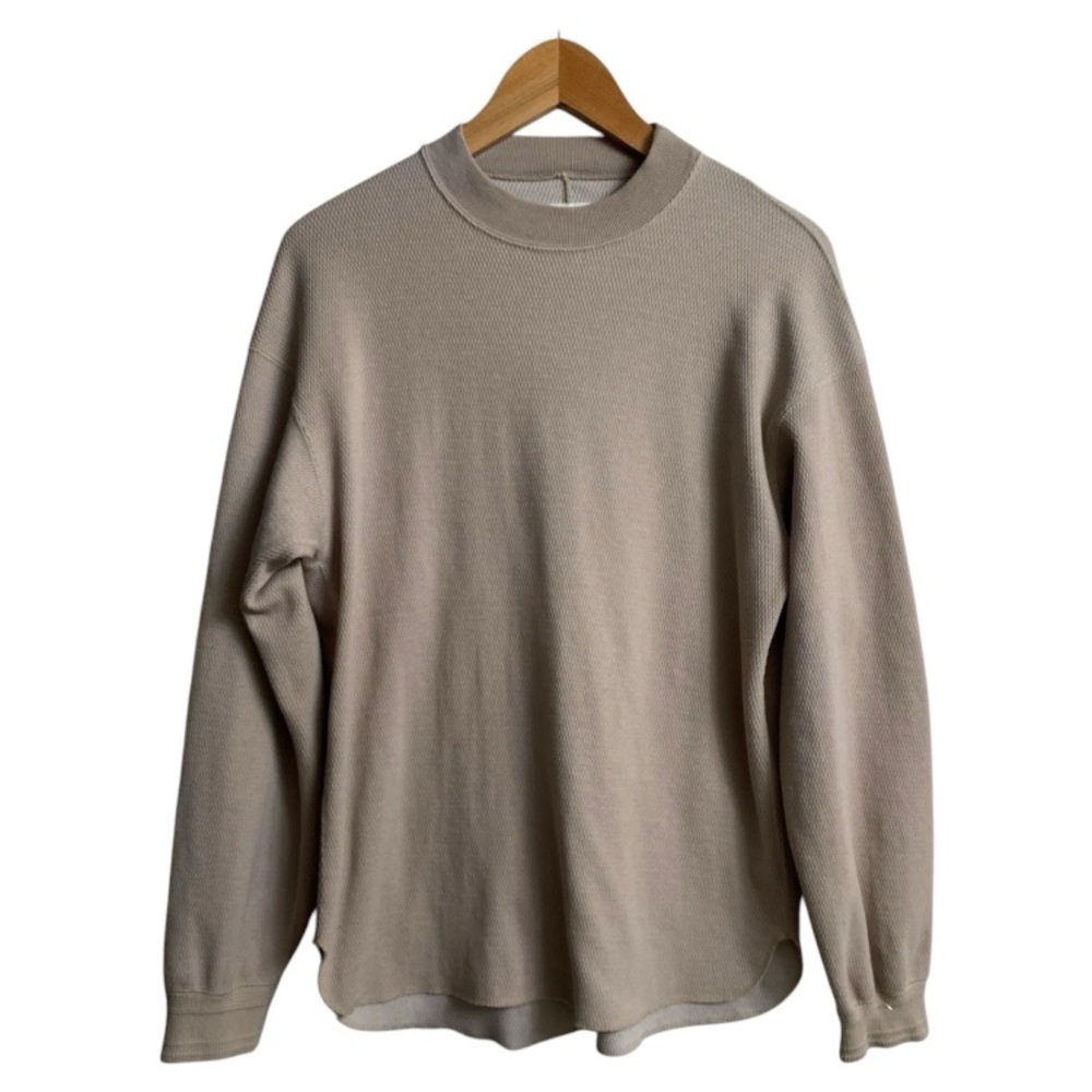 new! KURO  Thermal Long Sleeve Beige Shirt Sz 0 Small Crew Neck   Made In Japan